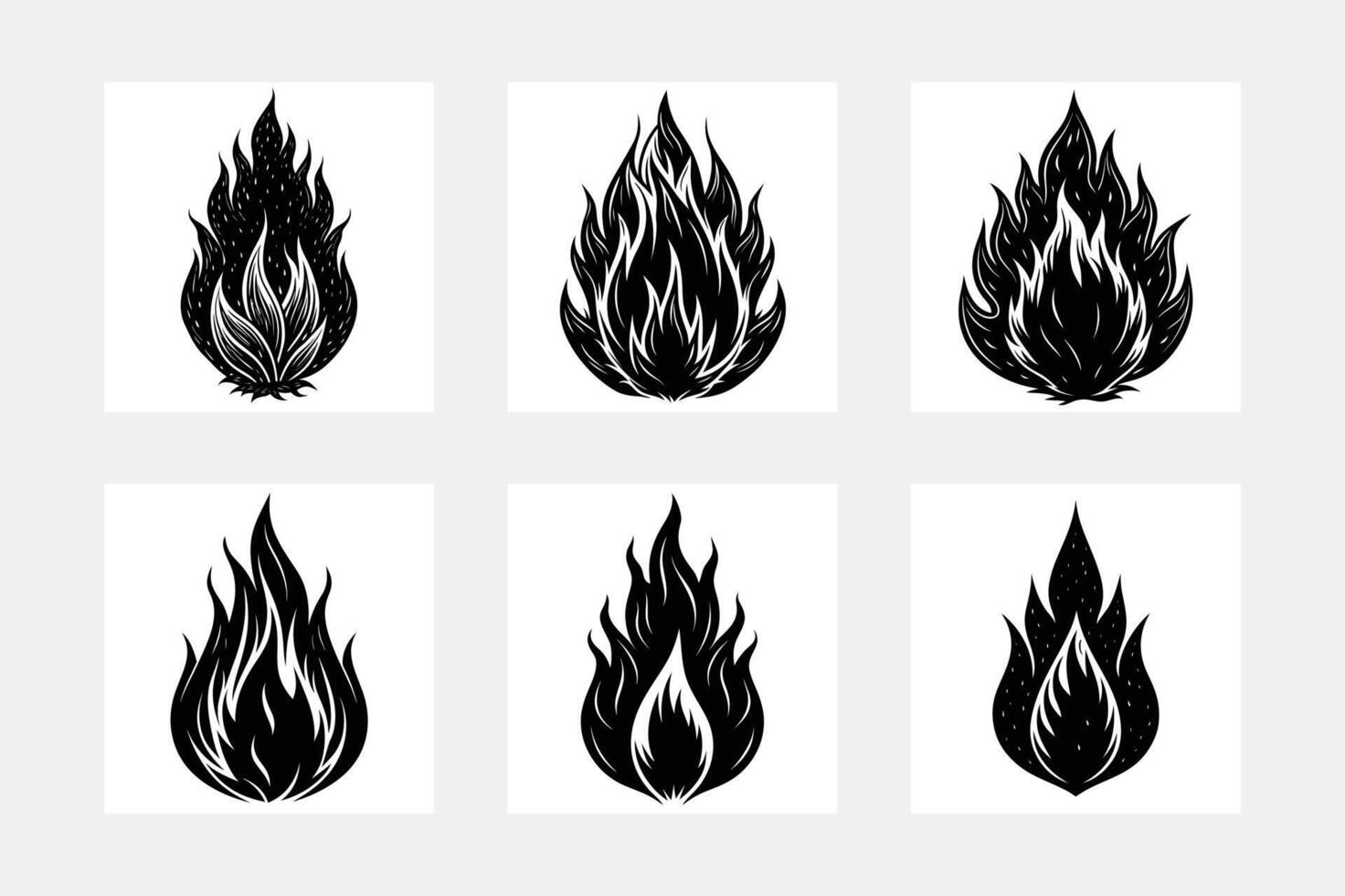 fire set logo. set of fire silhouettes with various shapes of burning coals. fire pack vector