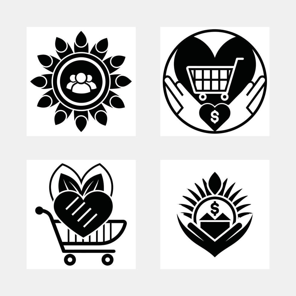 Silhouette of a shopping cart with hearts on it vector