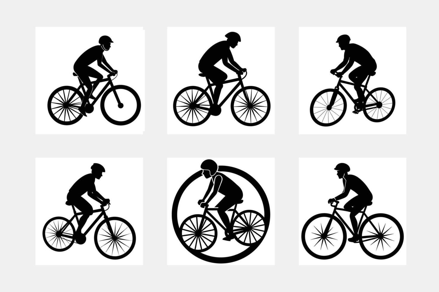 set of people riding bicycles silhouette vector