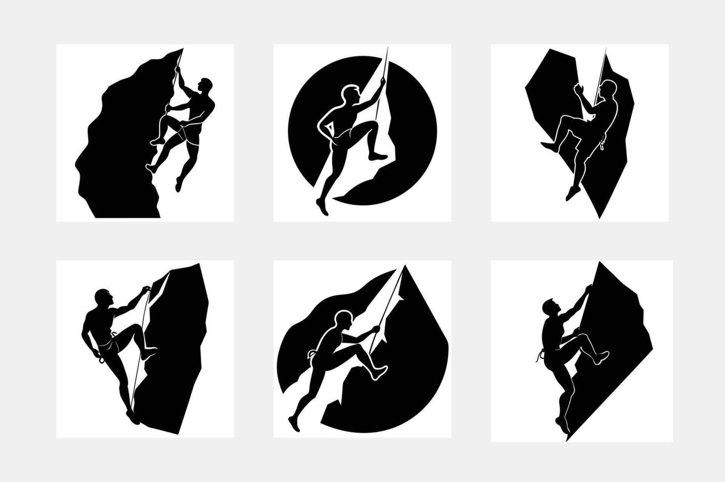 Rock mountain climbing logo template set vector