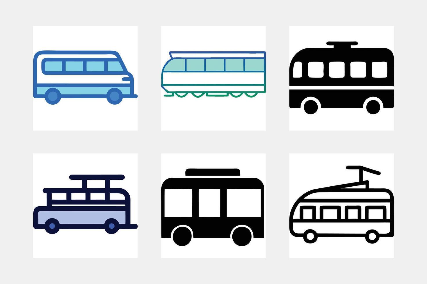 Auto, Railway Transport Silhouette Icon Set. vector