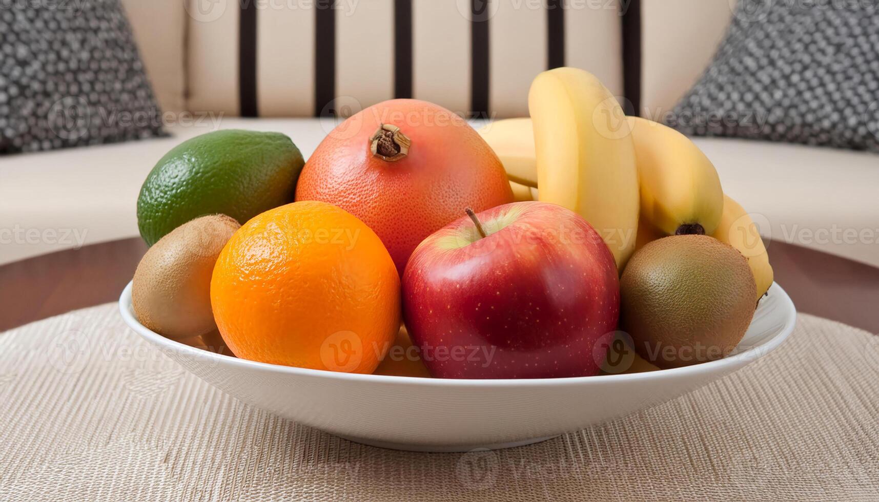 fresh fruits in a bowl on a table photo