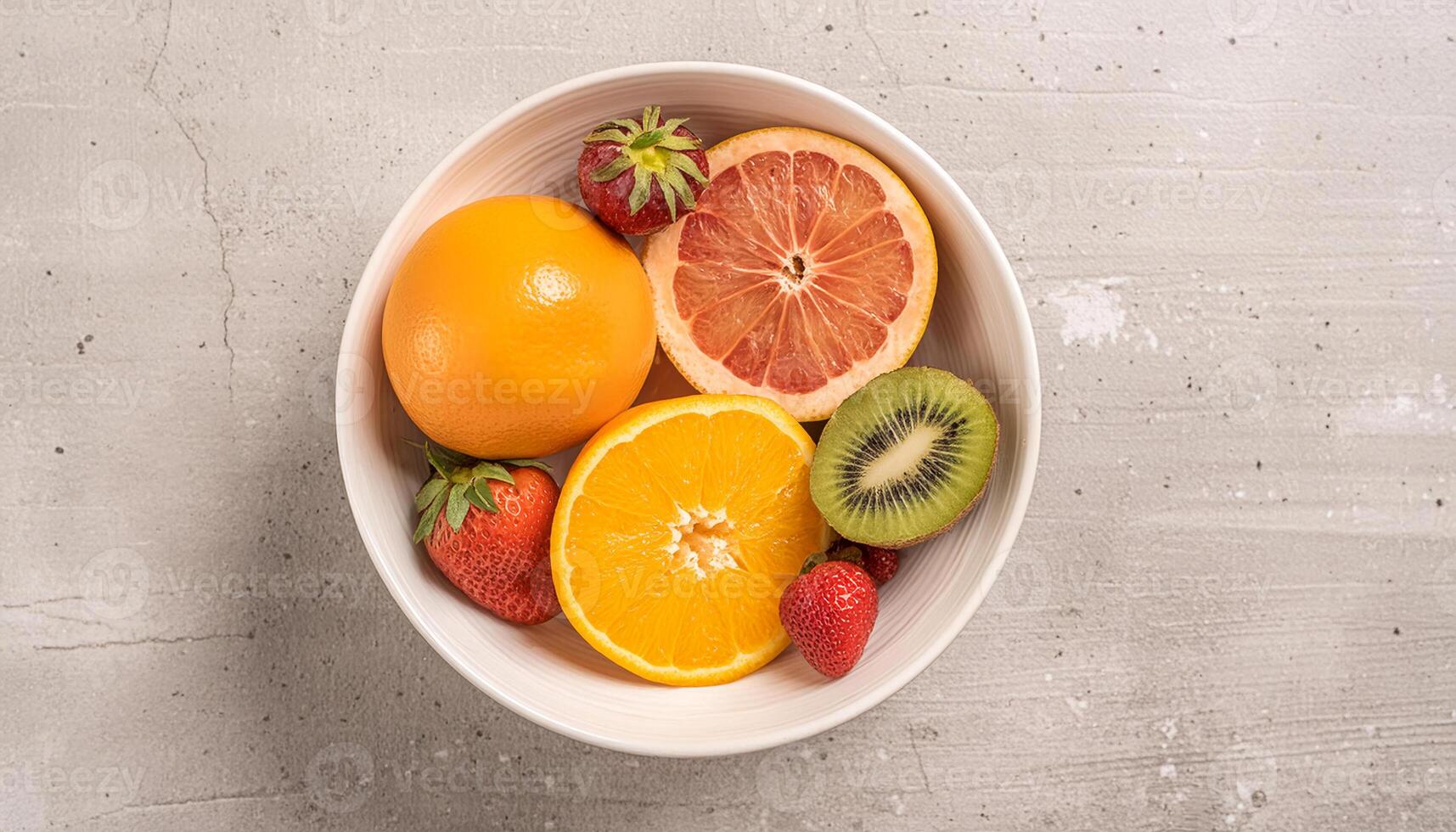 fresh fruits in a bowl on a table photo
