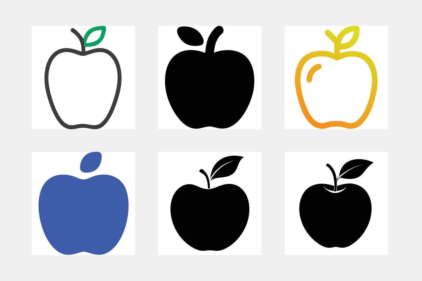 Silhouette of apple with stem and leaf set vector