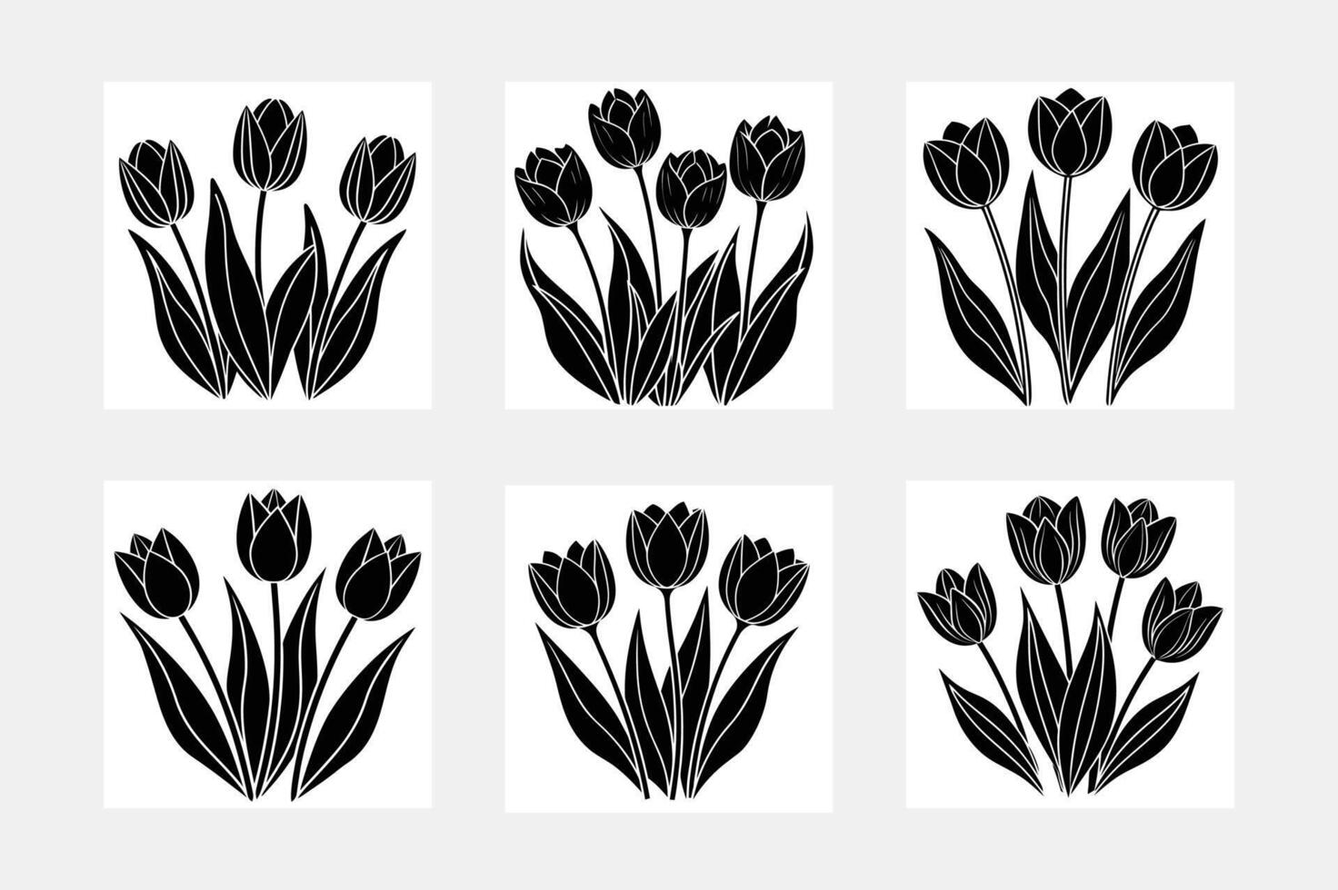 set of silhouettes of tulips vector