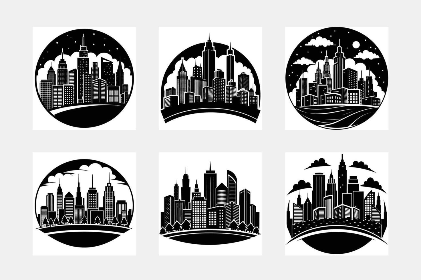 Cityscape silhouette. City buildings, night town and horizontal urban panorama silhouettes vector