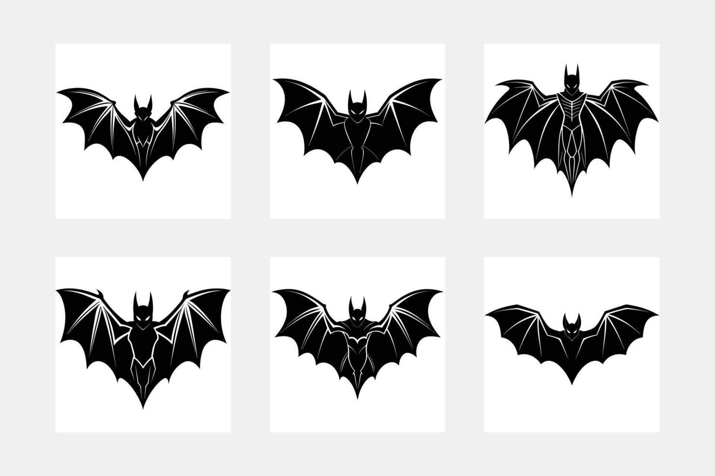 Vampire bats hand drawn silhouette illustrations set. vector