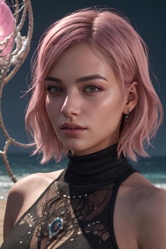 Pink hair Anime girl in real life photo