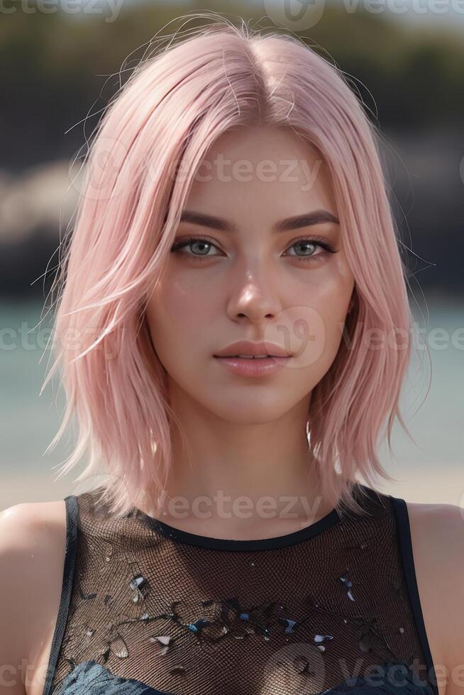 Pink hair Anime girl in real life photo