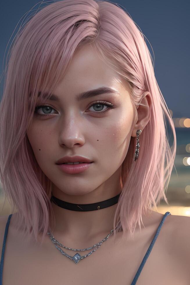 Pink hair Anime girl in real life photo