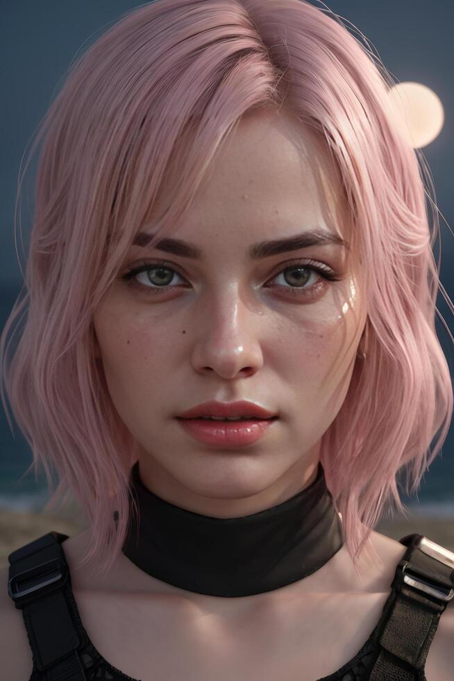 Pink hair Anime girl in real life photo