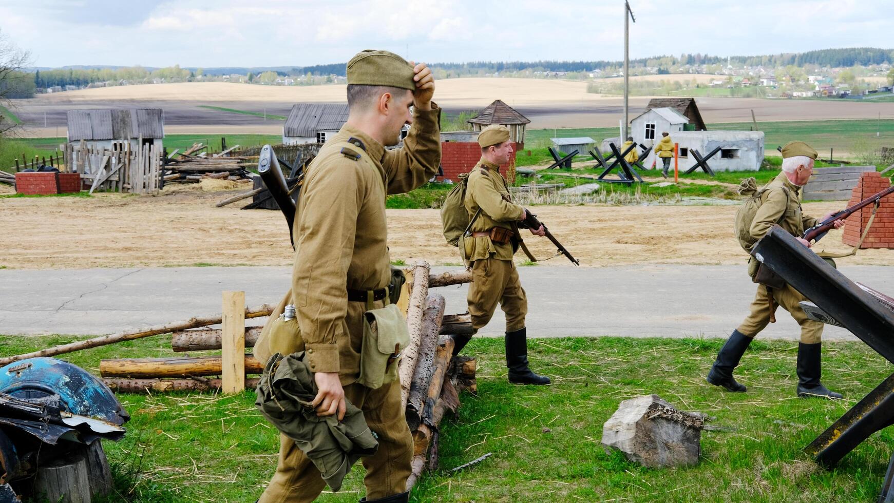 World War II Soldiers in Historical Reenactment. Minsk, Belarus - May 9, 2022 photo