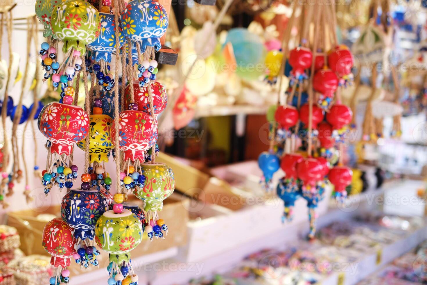 Hand-Painted Ceramic Bell Ornaments with Beads photo