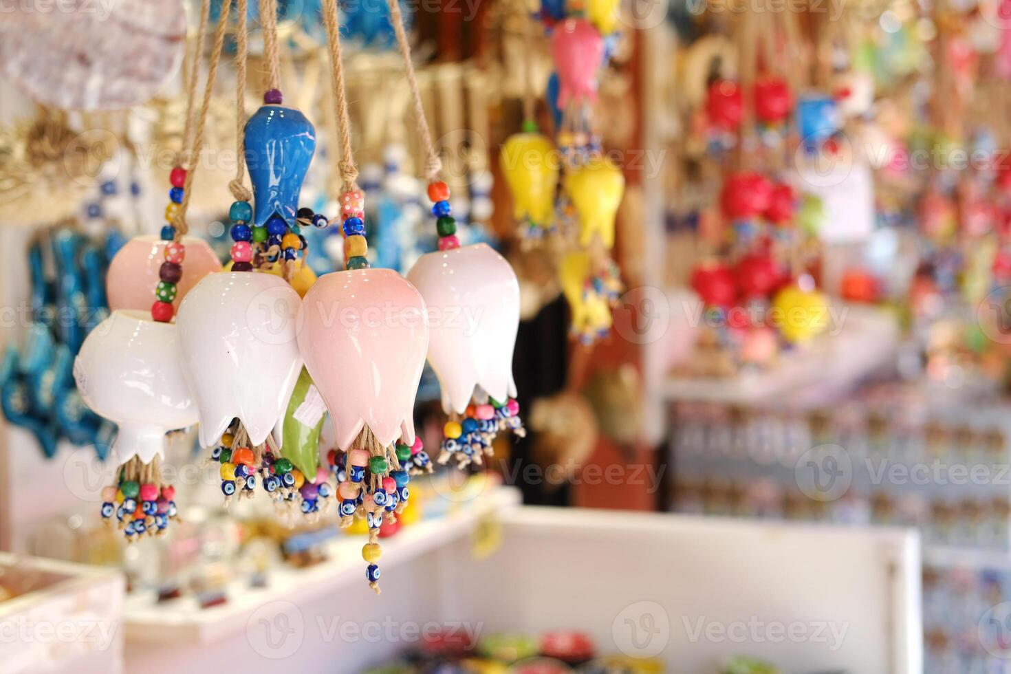 Ceramic Tulip Ornaments with Evil Eye Beads Display photo