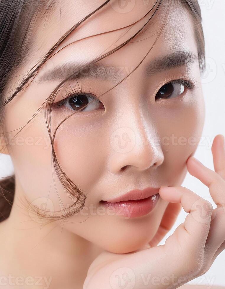 Asian model skin care on the white background. photo