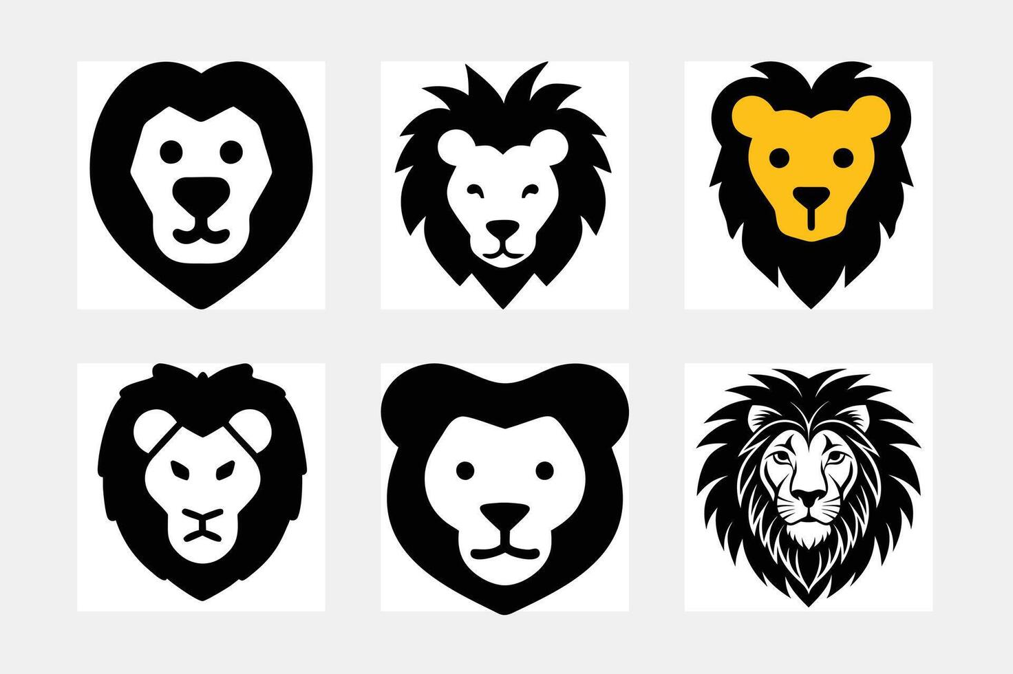 black lion head icon set vector