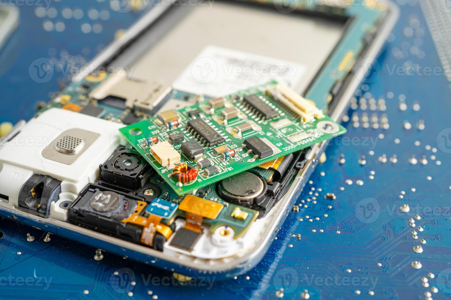 Repairing and upgrade circuit mainboard of notebook, electronic, computer hardware and technology concept. photo