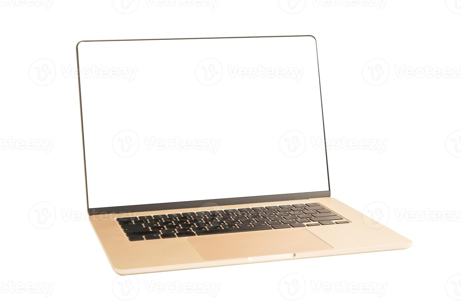 Laptop computer starlight color with blank screen isolated on white background with clipping path. photo