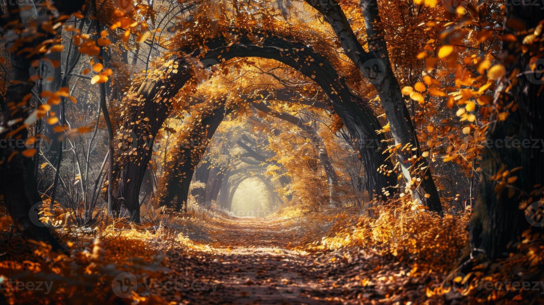 A forest with a path through it photo