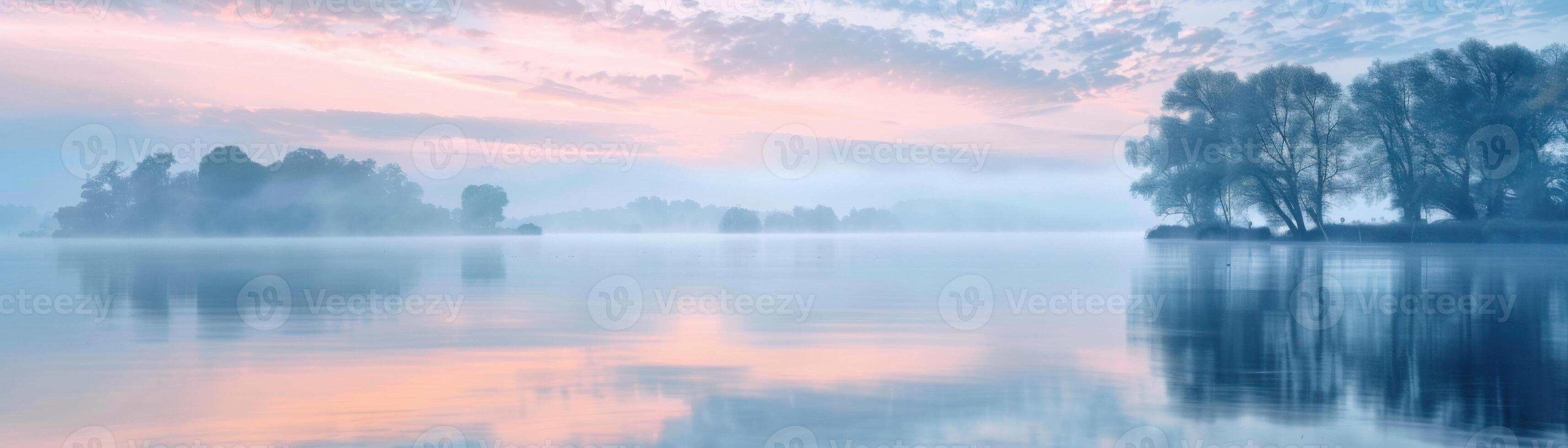 A calm lake with a sun reflecting on the water photo
