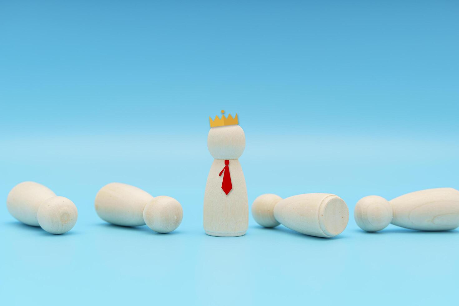 Successful business team leader concept. Businessman standing on stand out from the crowd. depicts of career growth up photo
