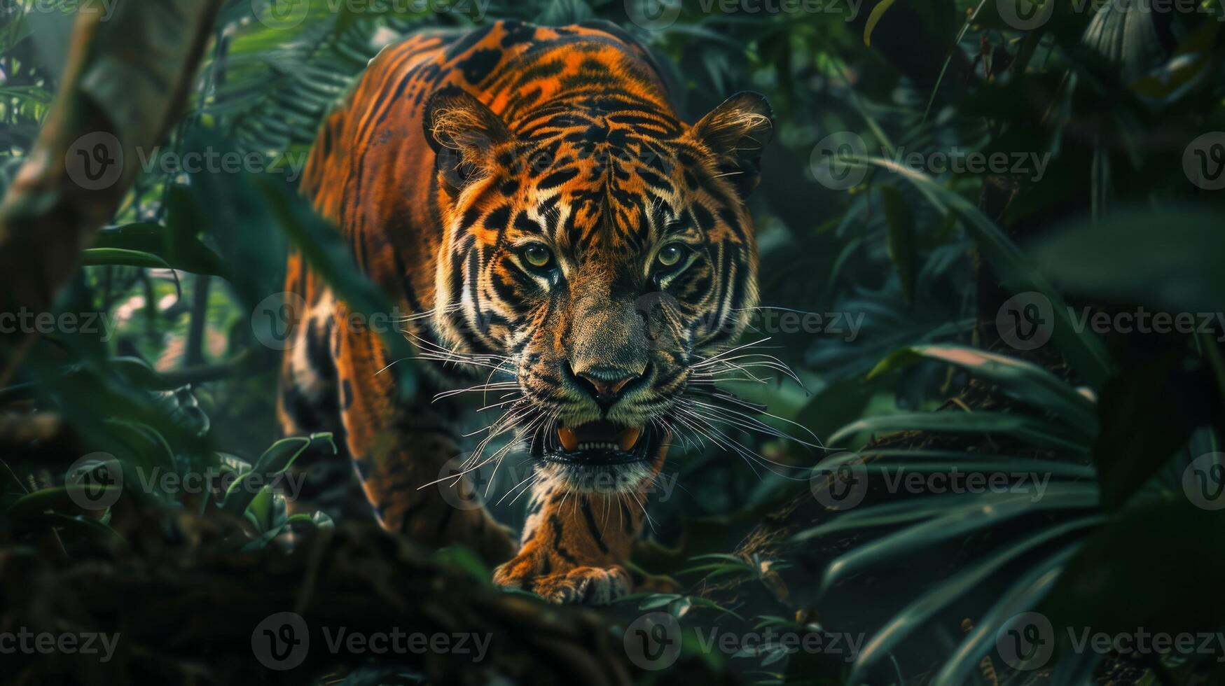 A jaguar is walking through the jungle photo