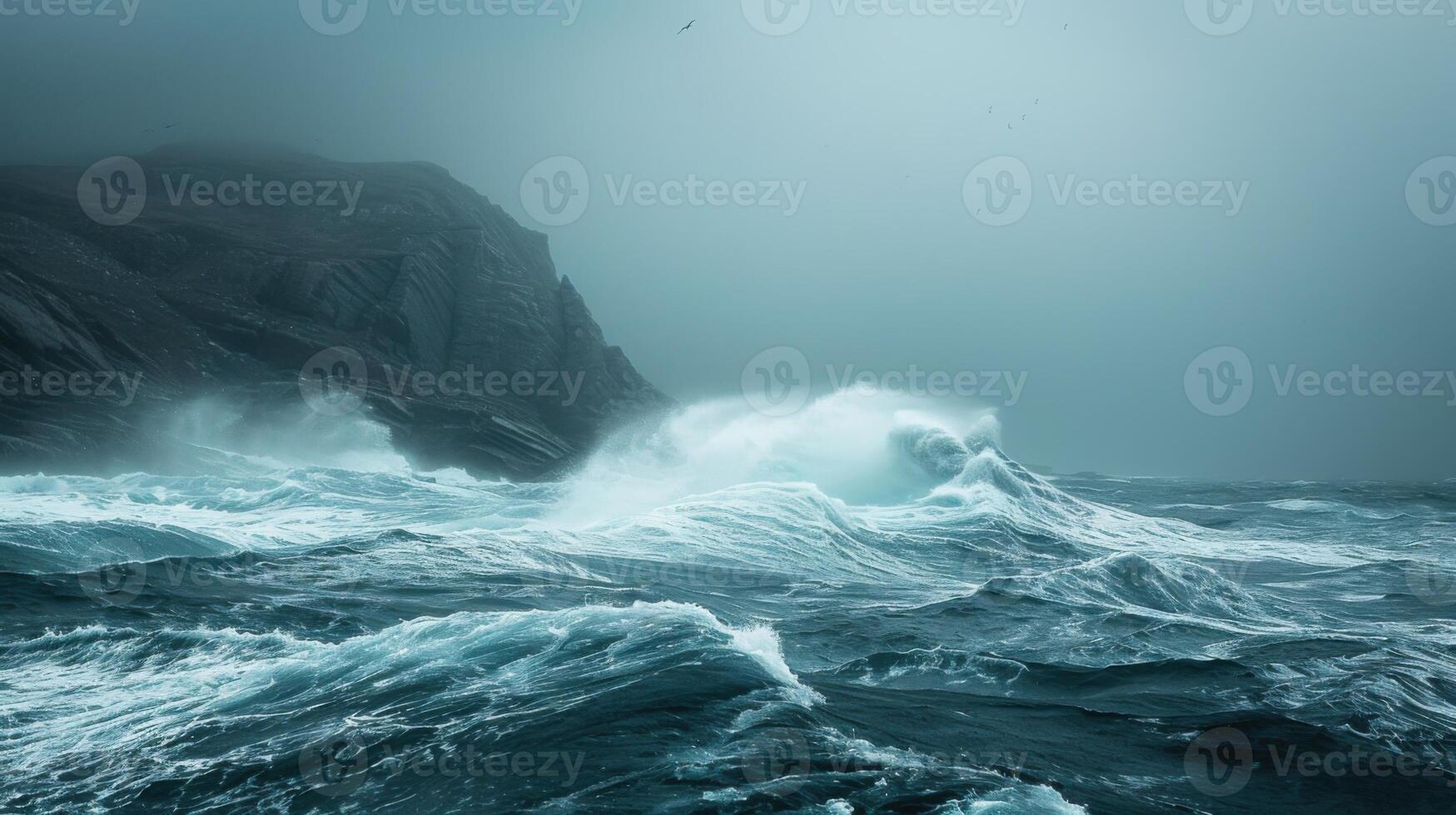The ocean is rough and the sky is dark and cloudy photo