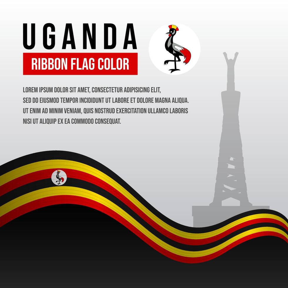 Uganda ribbon flag with Independence Monument silhouette and decoration vector