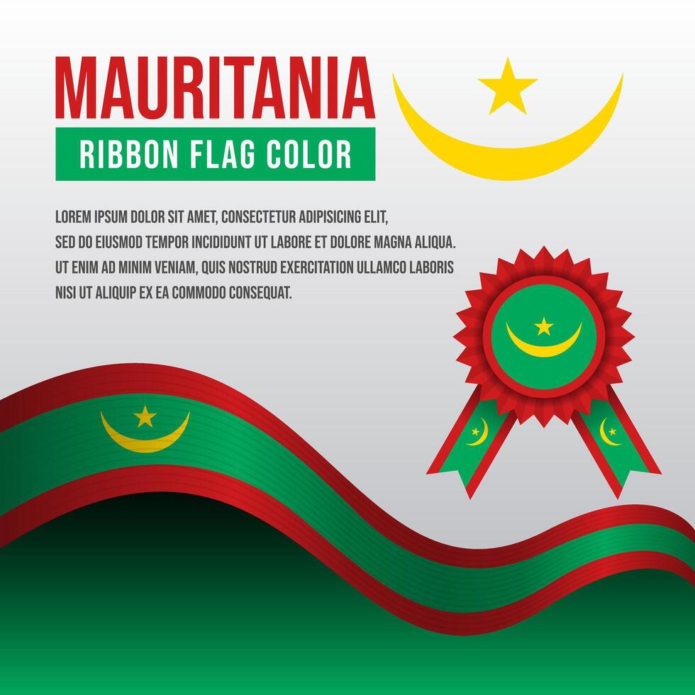 Mauritania ribbon flag with Flag Badge and decoration vector
