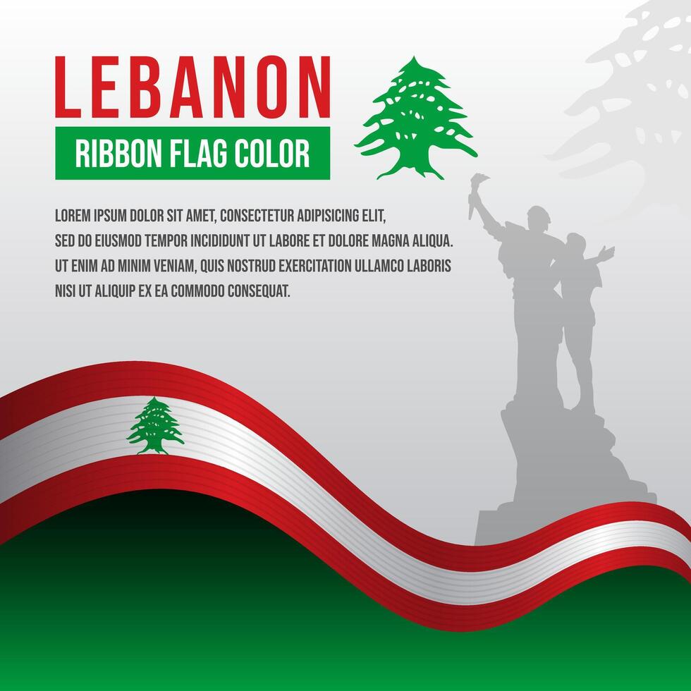 Lebanon ribbon flag with Martyrs Monument silhouette and decoration vector