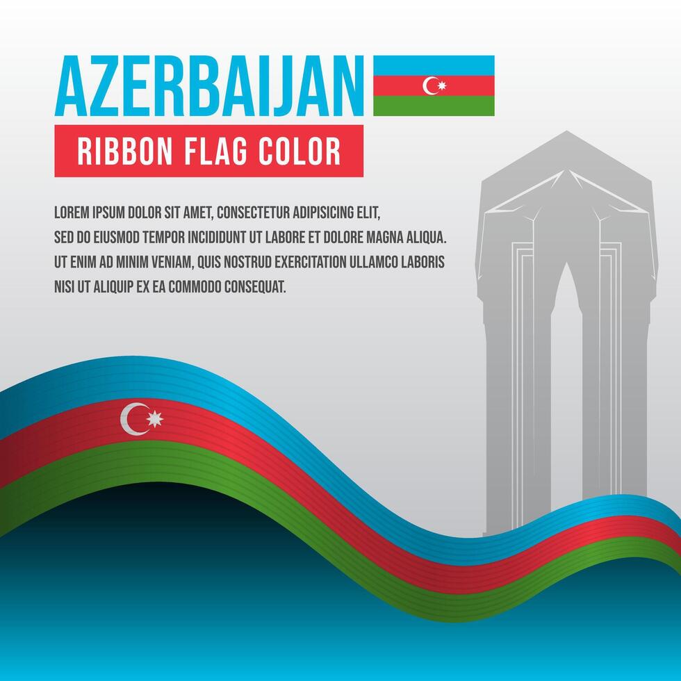Azerbaijan ribbon flag with Eternal Flame Monument silhouette and decoration vector