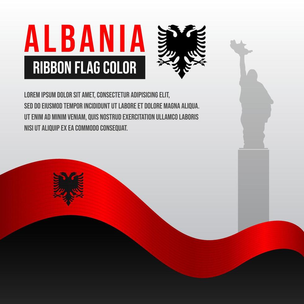 Albania ribbon flag with Mother Albania Monument silhouette and decoration vector