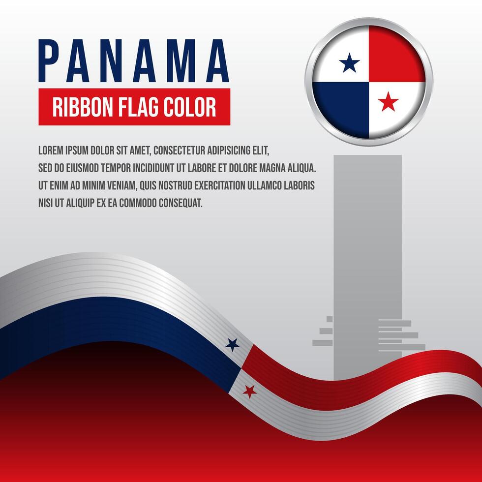 Panama ribbon flag with Goethals Monument silhouette and decoration vector