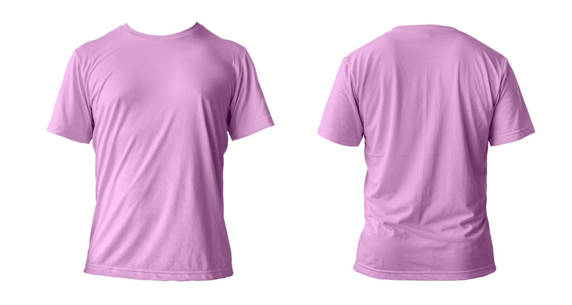 Blank pink clean t-shirt mockup, isolated, front view. Empty tshirt model mock up. Clear fabric cloth for football or style outfit template. photo