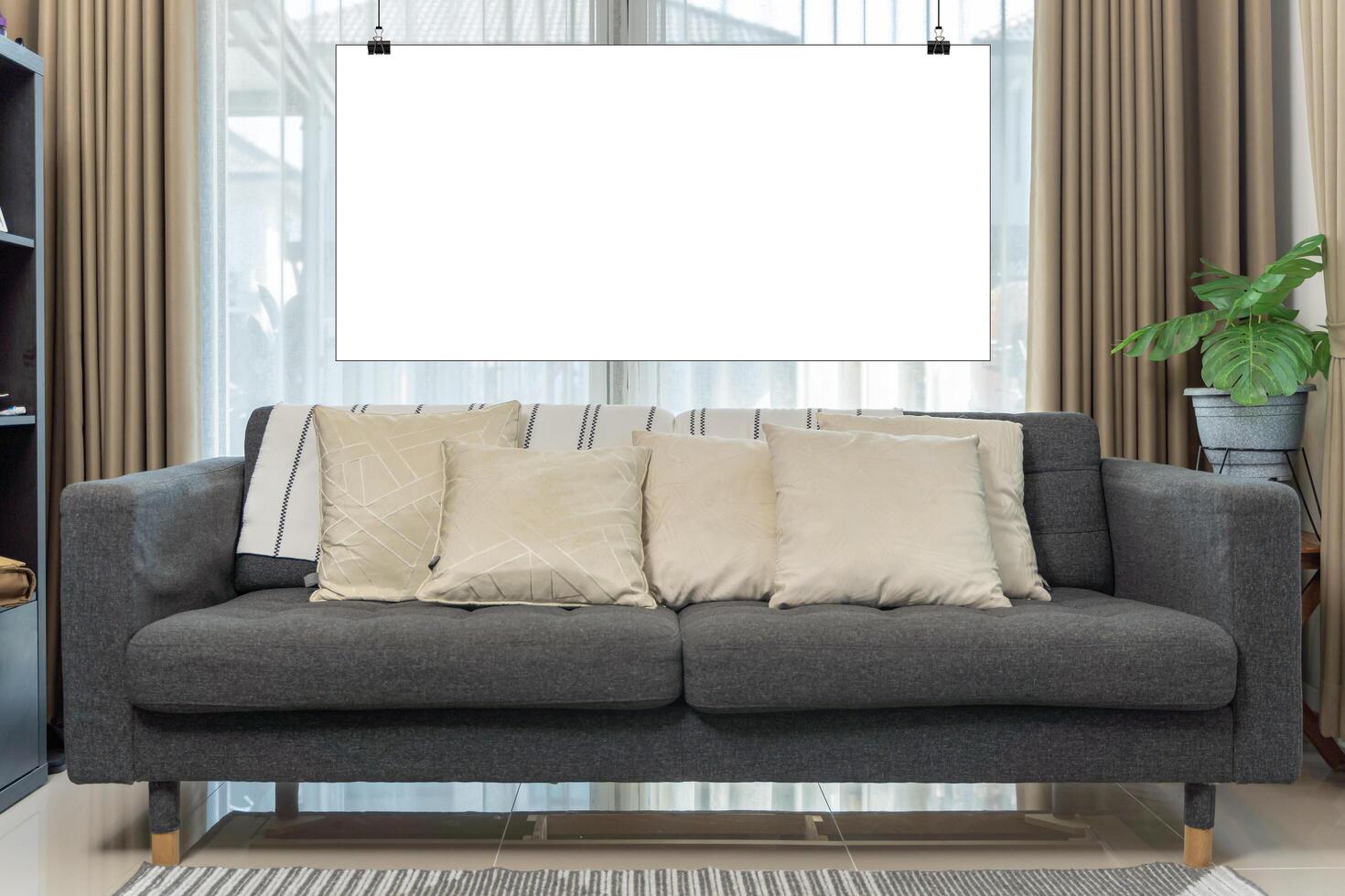 Mockup frame in cozy coastal style home interior, 3d render photo