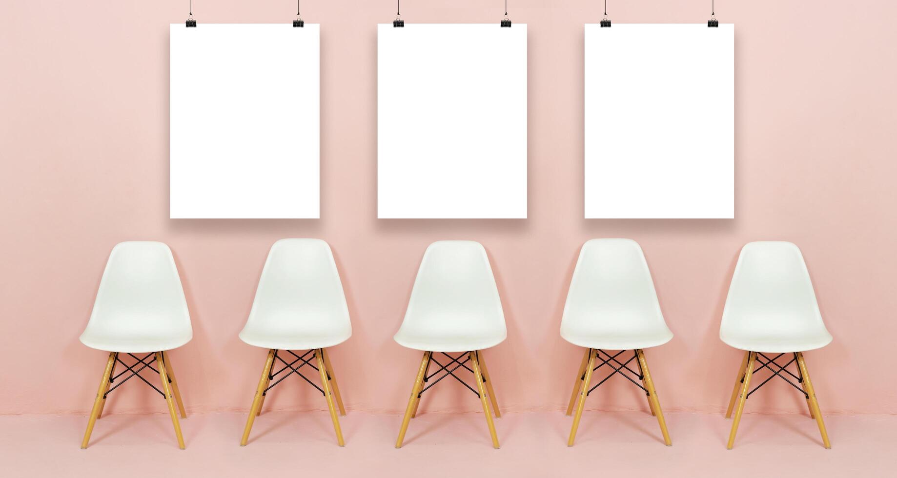 Interior mockup of vertical three frame, poster and chair in living room mockup Poster frame mockup with chair. photo