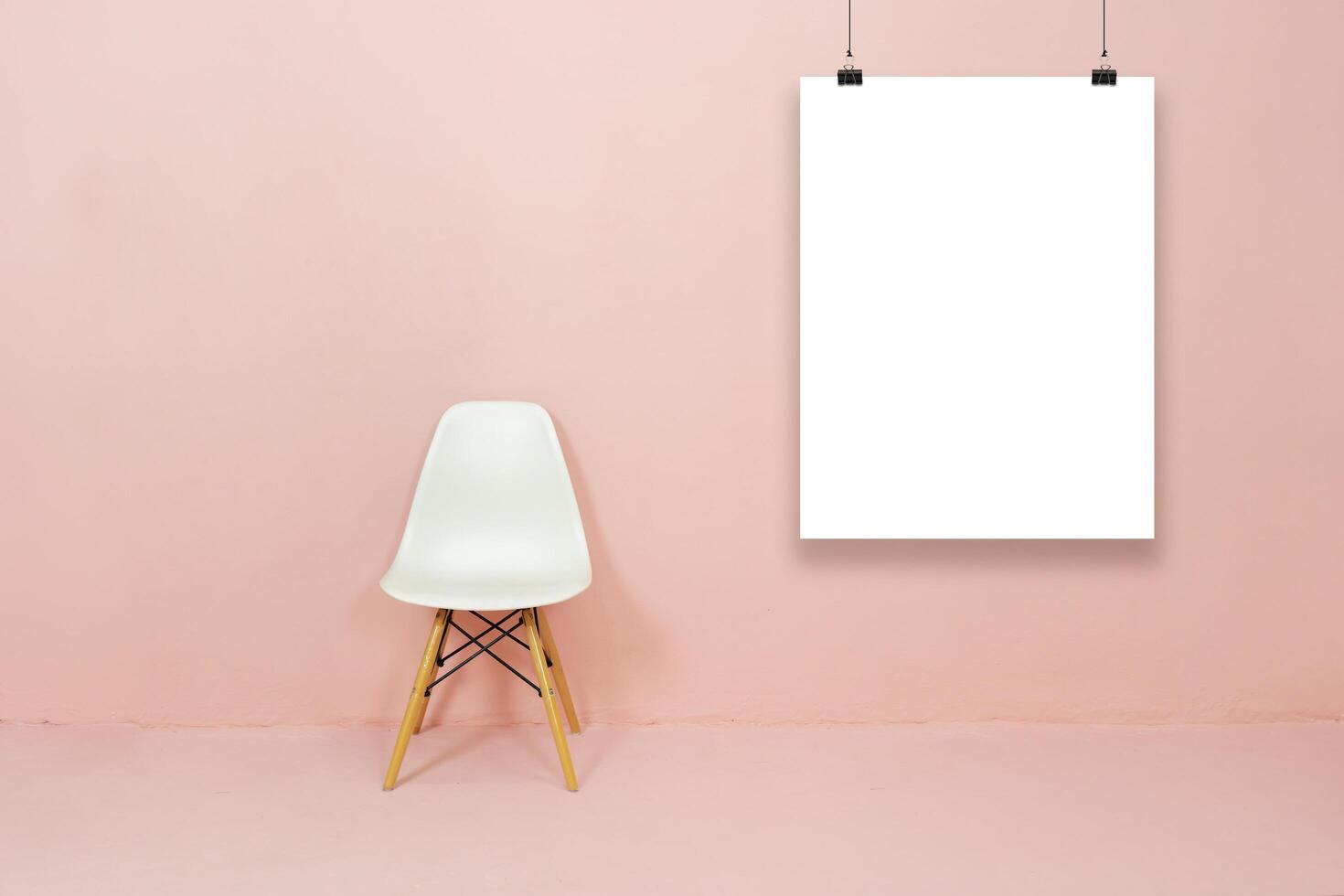Interior mockup of vertical frame, poster and chair in living room mockup Poster frame mockup photo