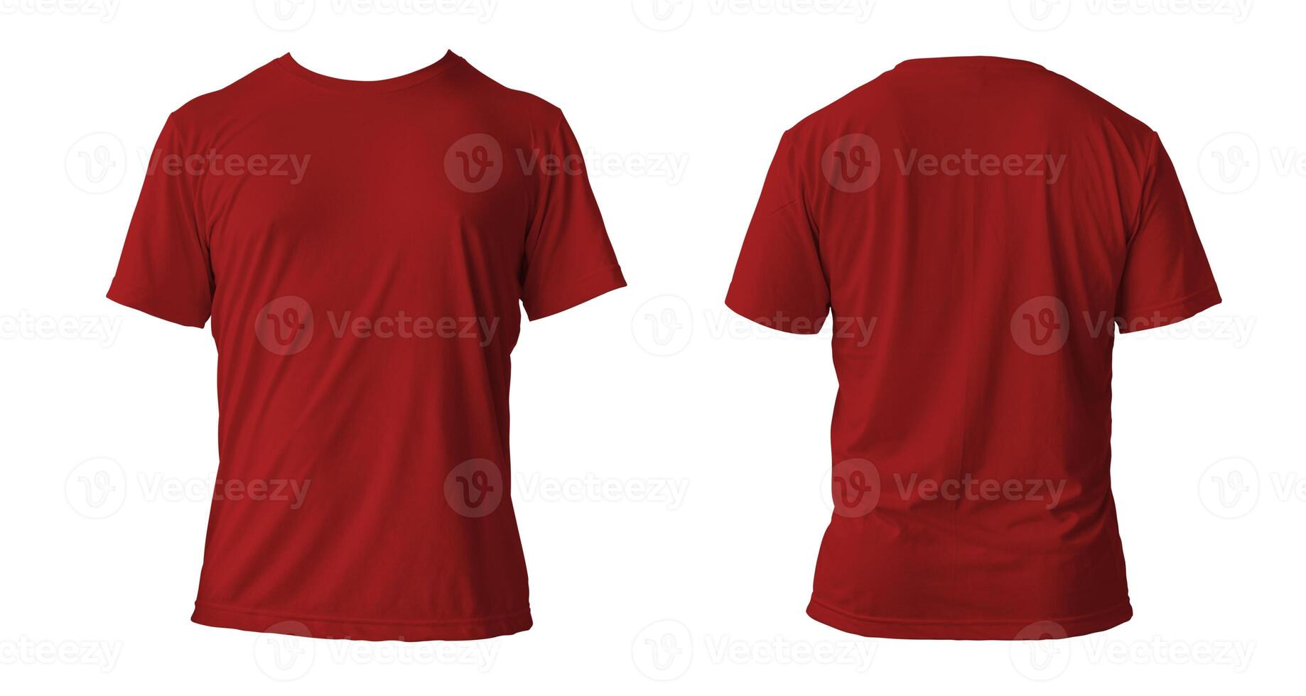 Blank red clean t-shirt mockup, isolated, front view. Empty tshirt model mock up. Clear fabric cloth for football or style outfit template. photo