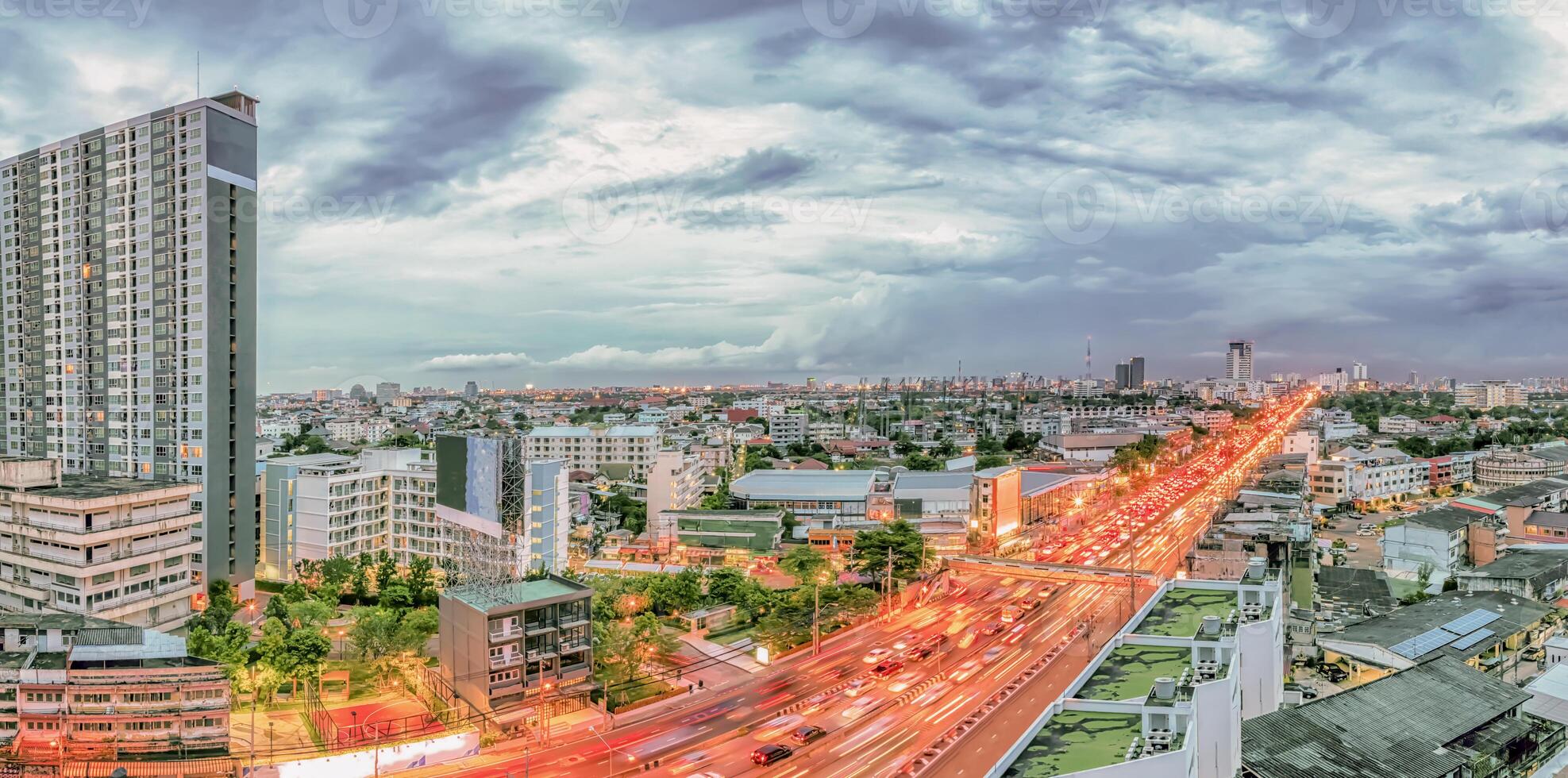 The path of capital's prosperity, Bangkok's residential landscape Panorama view. photo