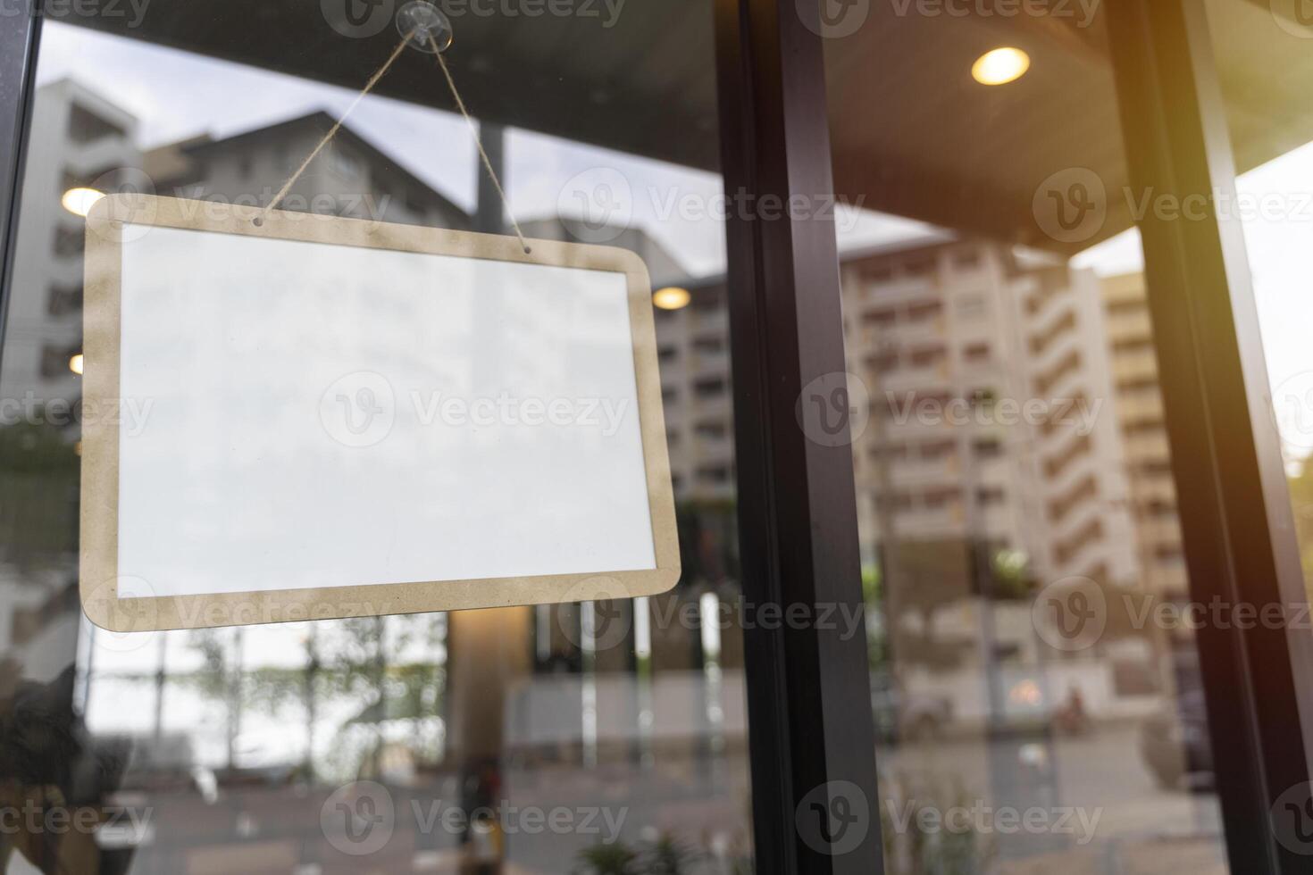 Empty white retail store sign on blurry background. advertising concept. mock up, 3d rendering photo