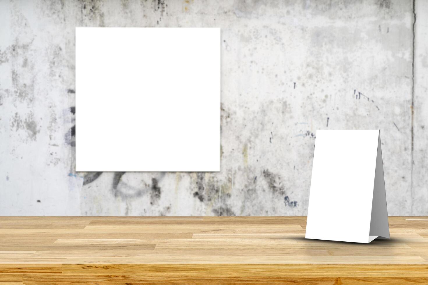 Stand Mock up Menu frame tent card blurred background design key visual layout. photo