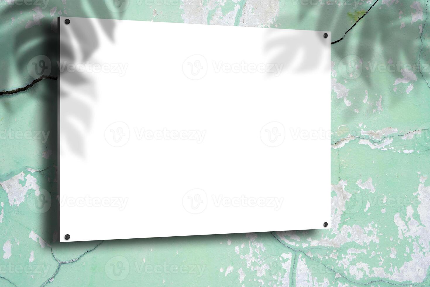 Mock up. Blank billboard, advertising, public information board on old wall. Texture of a stone wall. Old castle stone wall texture background. photo
