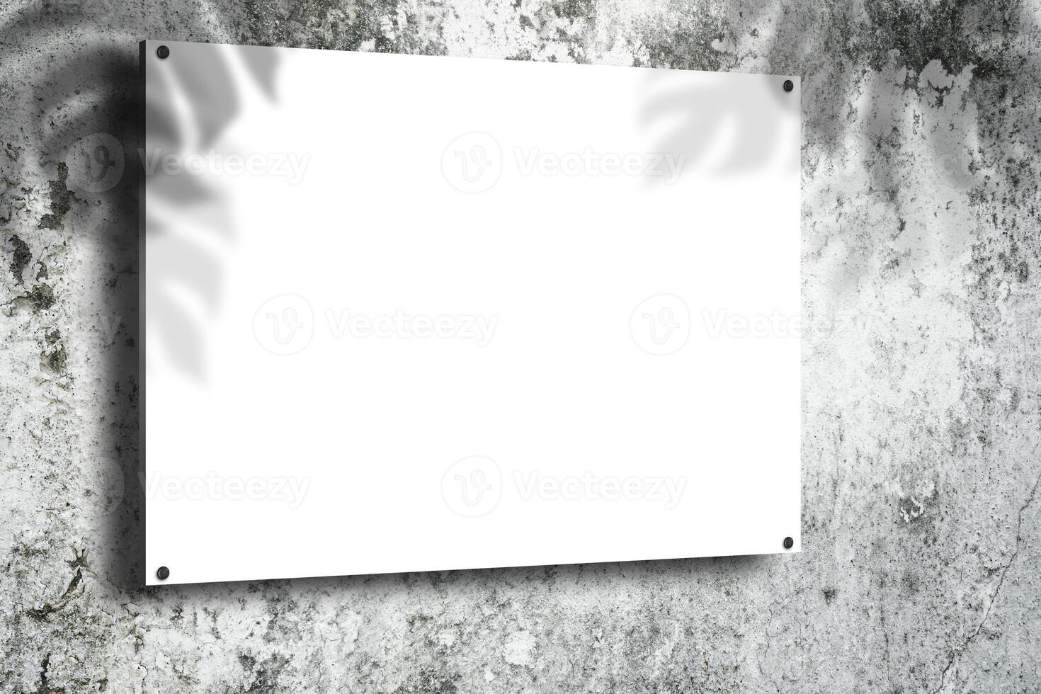 Mock up. Blank white billboard on old cracked concrete vintage wall background. Texture of a stone wall. Old castle stone. photo