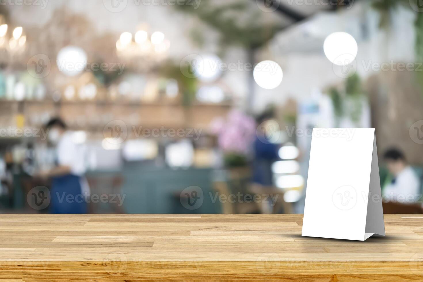 Mock up Menu frame on Table in Bar Restaurant Cafe. photo