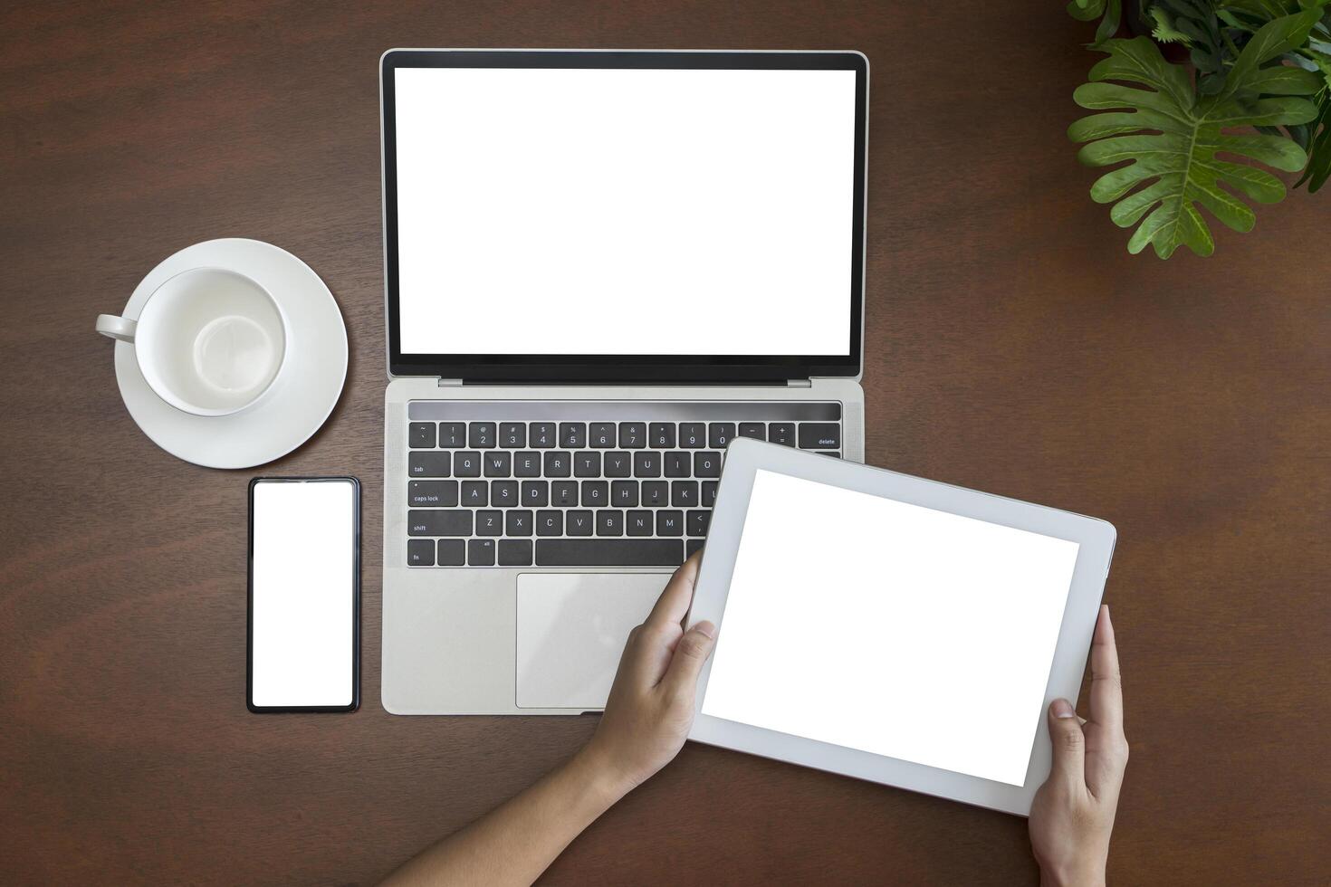 Mock up Copy Space Blank Screen Concept Business Working on tablet. Set of modern technology devices template for responsive design presentation. photo