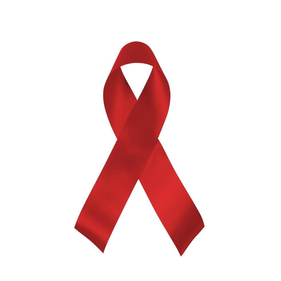 Red awareness ribbon on white background, close up. Realistic red ribbon, world aids day symbol, 1 december. photo