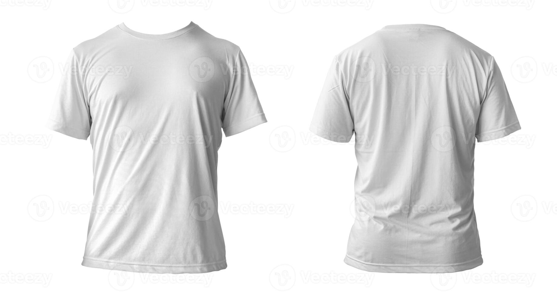 Blank white clean t-shirt mockup, isolated, front view. Empty tshirt model mock up. Clear fabric cloth for football or style outfit template. photo
