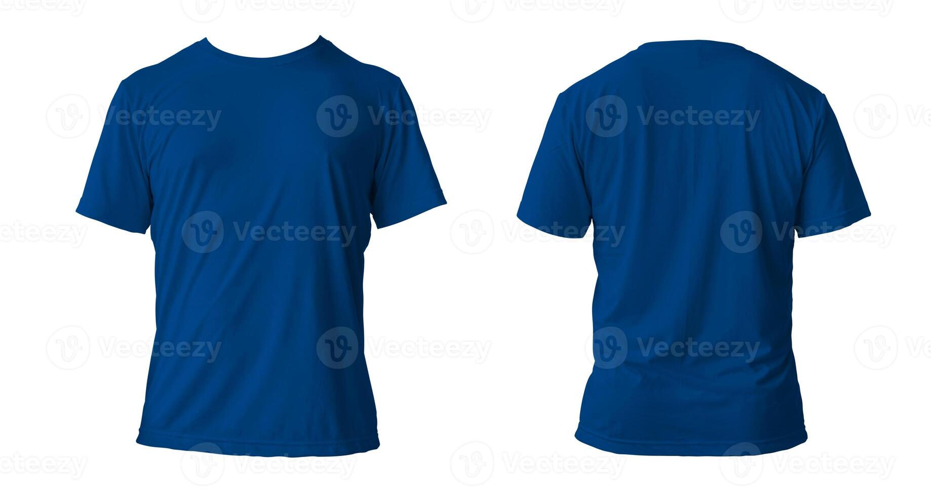 Blank blue clean t-shirt mockup, isolated, front view. Empty tshirt model mock up. Clear fabric cloth for football or style outfit template. photo