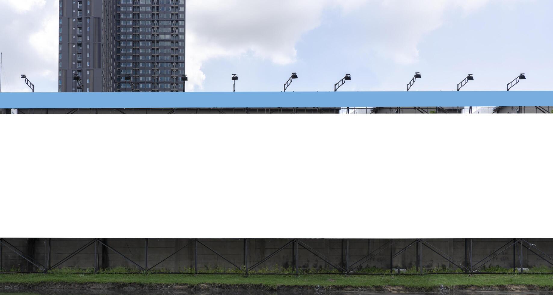 Long billboard blank frame white blank screen. Rectangular blank white color billboard. photo