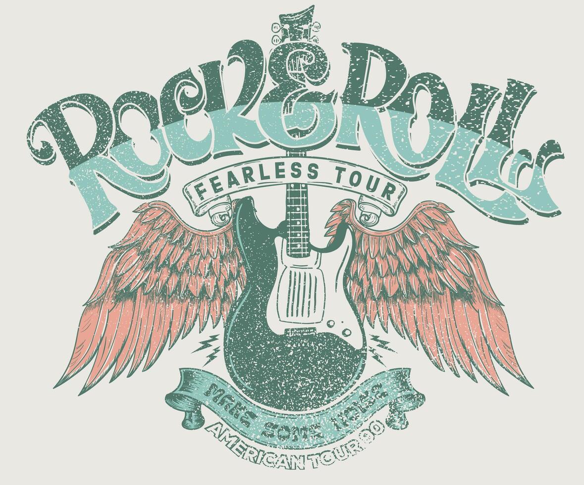 Fearless music tour. Make some noise. Eagle vintage t shirt design. Rock and roll with wing logo artwork for apparel and others. vector